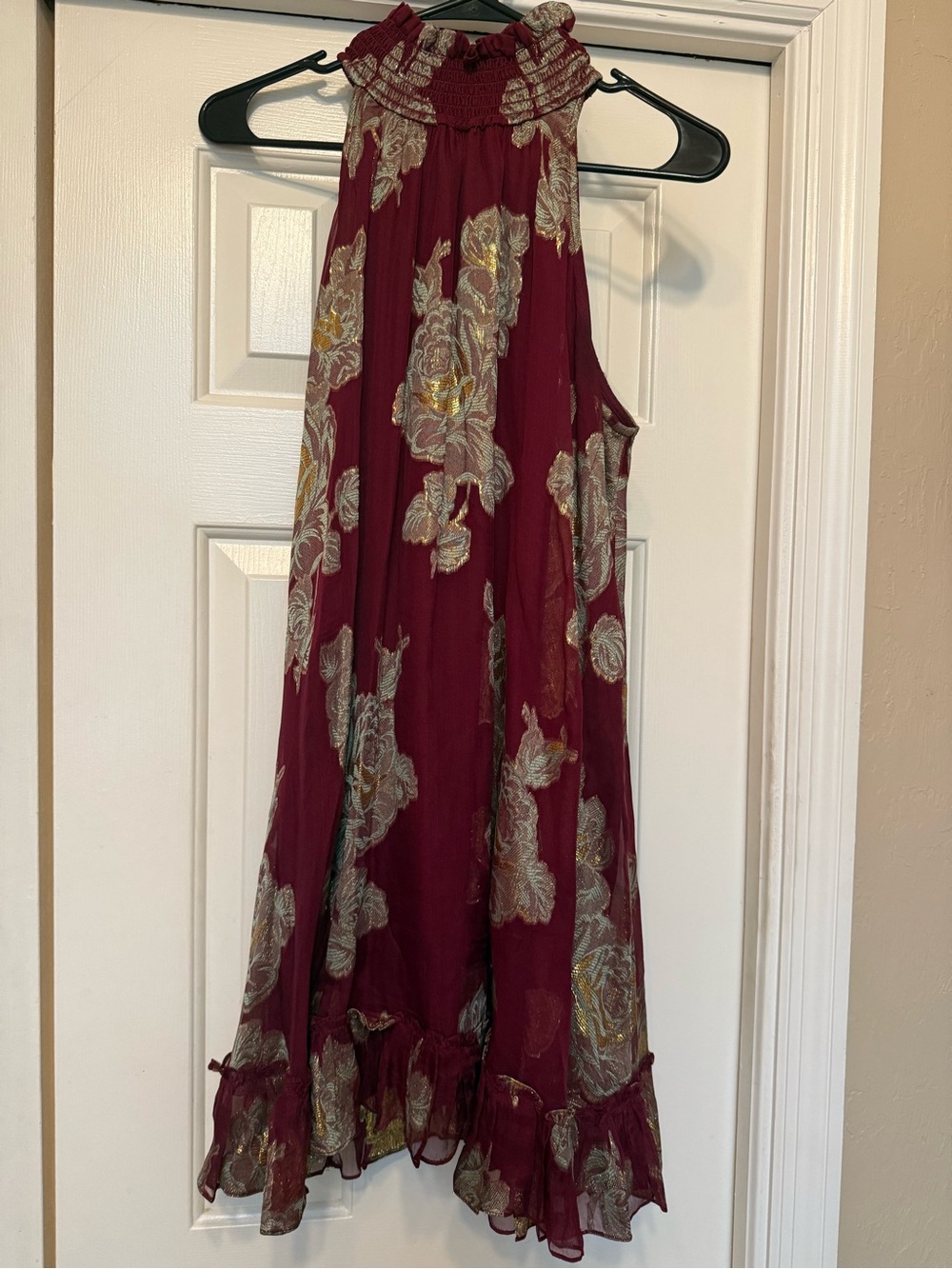 HEMANT & NANDITA Burgundy Metallic Floral Dress